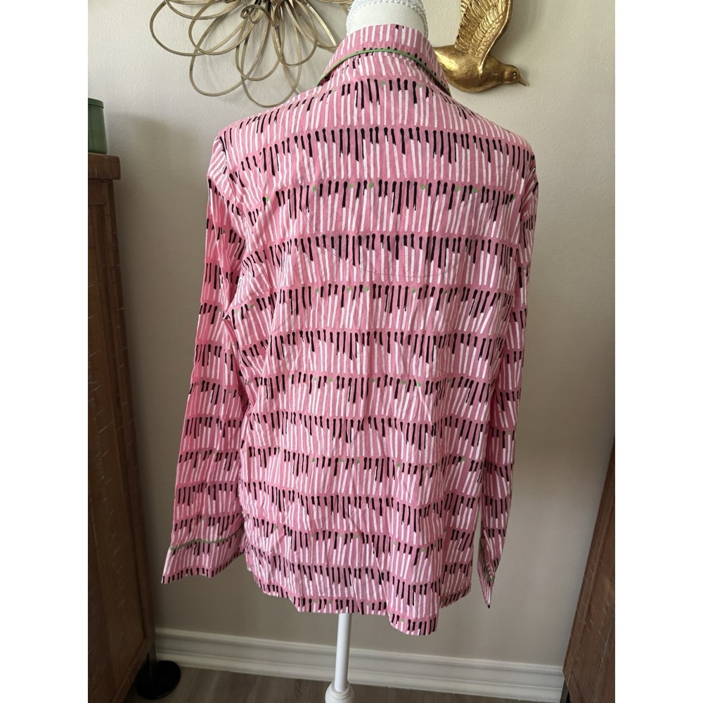 Dawson Hellmann Matchstick Pajama Top Pink Green Trim Womens M L Lounge - Picture 6 of 10
